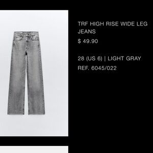 Zara TRF High Rise Wide Leg Jeans - Light Gray